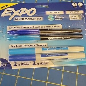 Expo Mixed Marker Set Wet & Dry - Blue & Black New Sealed Package